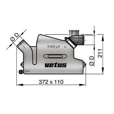 VETUS výfukový sběrač typ LP50 s otočným vstupem pro hadici 51 mm